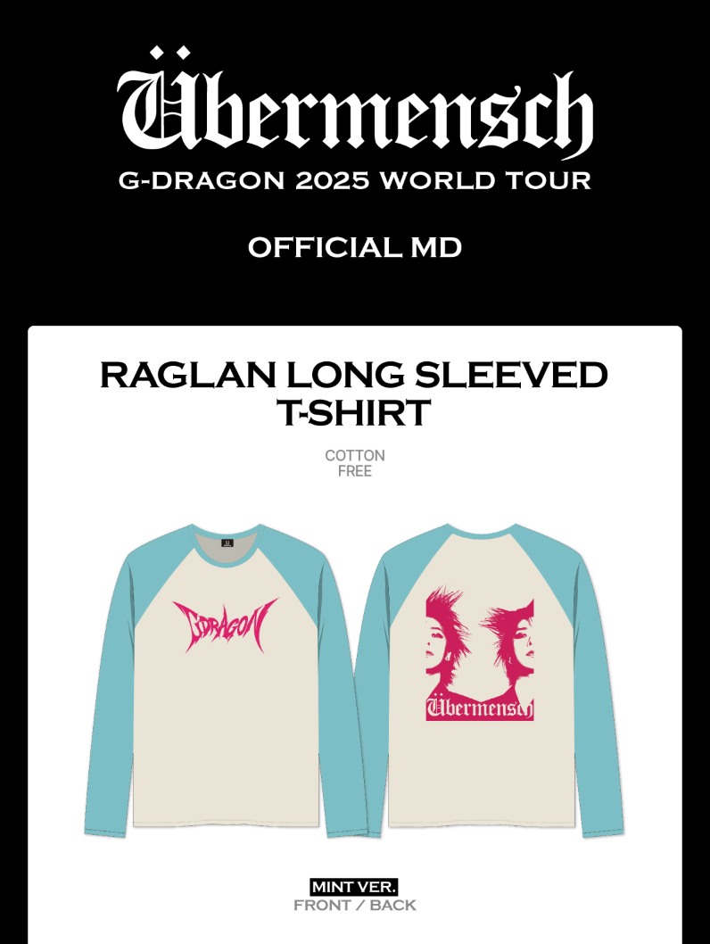 アイドル G-DRAGON RAGLAN LONG SLEEVED TSHIRT G-DRAGON RAGLAN LONG SLEEVED T-SHIRT