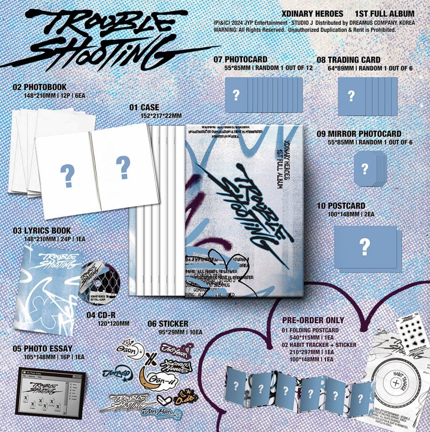 XDINARY HEROES - TROUBLESHOOTING (1ST FULL ALBUM) SET + JYP Shop Gift Nolae