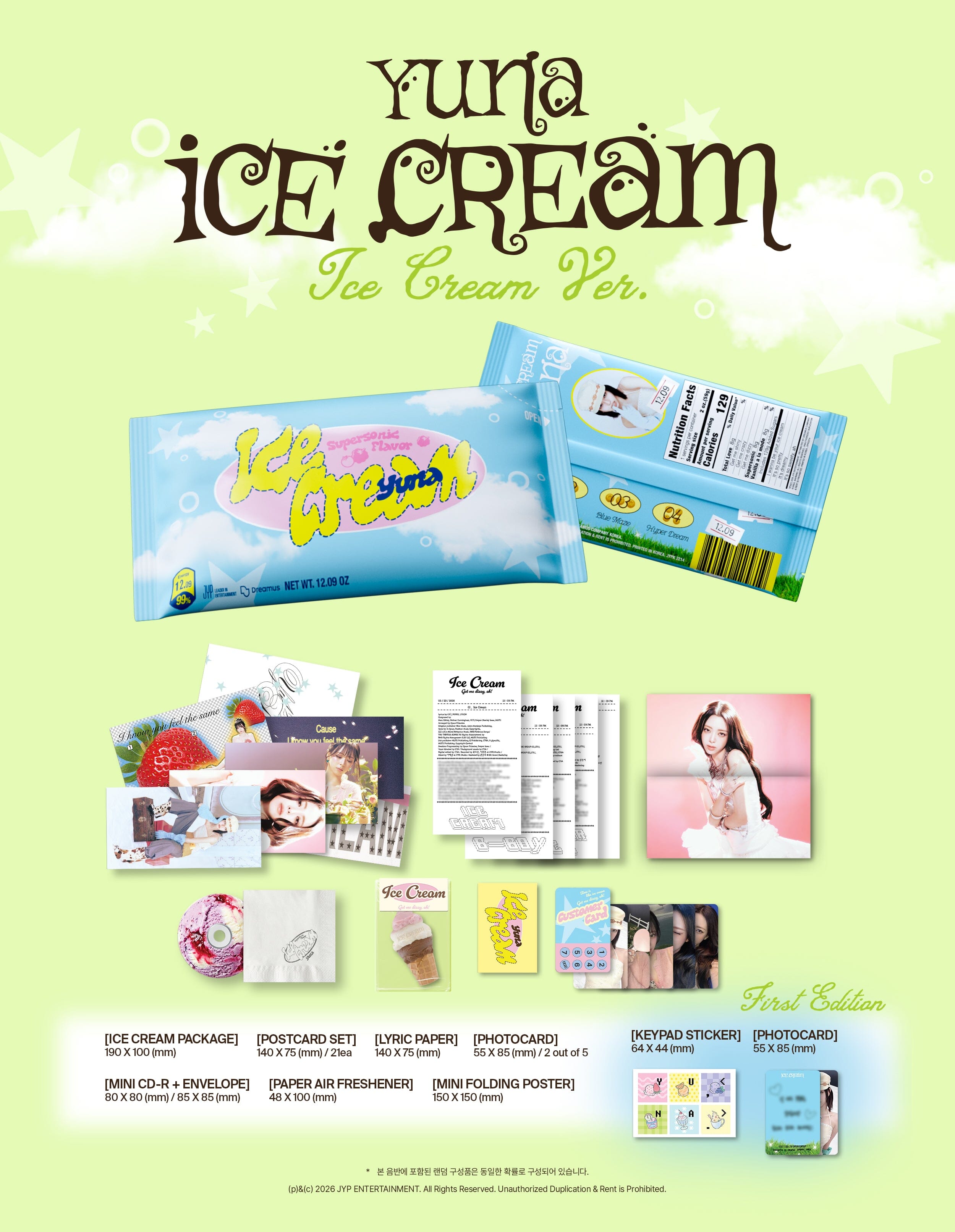 YUNA (ITZY) - ICE CREAM (ICE CREAM VER.) + FANS SHOP Gift Nolae